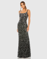 Black Sequined Low Back Slip Gown
