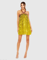 High Neck Open Back Embellished Trapeze Dress