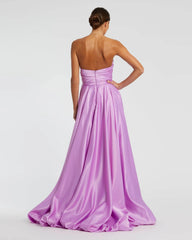 Purple Strapless Ruched High Low Gown