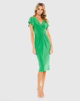 Green Flounce Sleeve Midi Dress