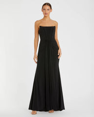 Black Strapless Corset A-Line Jersey Gown