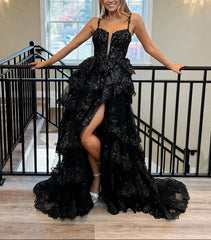 Martha | Straps Fuchsia Sequin Layered Formal Dress with Slit