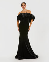 Black Off The Shoulder Velvet Bustier Mermaid Gown
