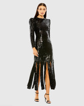 Black Long Sleeve High Neck Carwash Panel Dress