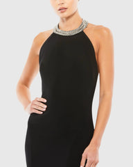 Black Beaded Halter Jersey Gown