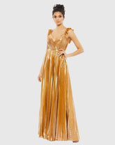 Gold Pleated Ruffled Sleeveless Gown