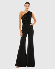 Black Sequined One Shoulder Jumpsuit