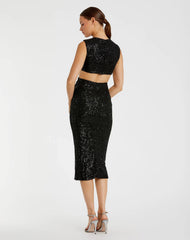 Black Sequin Front Twist Cut Out Sheath Dress - FINAL SALE