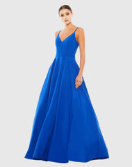 Blue Classic A-Line V-Neck Ballgown