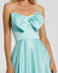 Blue Strapless A-Line Bow Ballgown