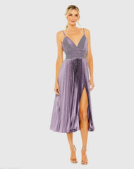 Purple Slim Strap Ruched Top Heat Pleated Dress