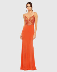 Orange Sweetheart Mesh Embellished Gown