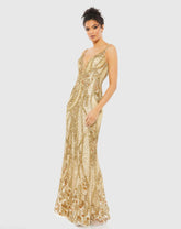 Gold Embellished Sleeveless Plunge Neck Low Back Gown