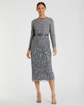 Gray Embellished Illusion Sheath Dress