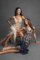 White V-Neck Sleeveless Midi Floral Beaded A-line Dress