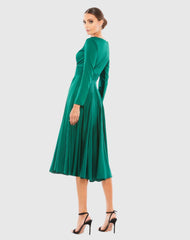 Green Plunge Neck Satin A-Line Dress