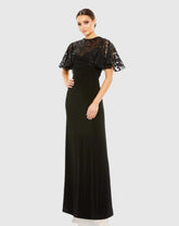 Black Embellished Butterfly Sleeve Gown