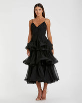 Black Tiered V-Neck Dress