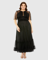 Black High Neck Tulle Polka Dot Detail Dress