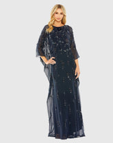 Navy Floral Embellished Kaftan Gown