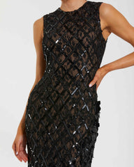 Black Embellished Sleeveless Mermaid Gown