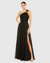 Black Strappy One Shoulder A Line Gown
