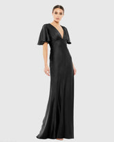 Black Flounce V-Neck Charmeuse Gown - FINAL SALE