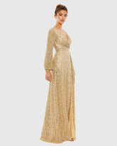 Gold Multi-Colored Sequin Long Sleeve Gown