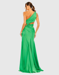 Green Cut Out One Shoulder Satin Gown
