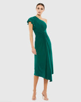 Green One Shoulder Midi Length Jersey Dress
