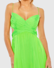 Green Ruched Tiered Spaghetti Strap Gown