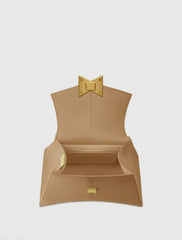 Brown Angular Small Leather Handbag With Gold Hardware