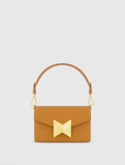 Brown Mini Leather Shoulder Handbag With Gold Hardware - FINAL SALE