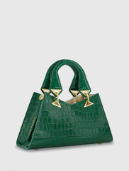 Green Crocodile Leather Handbag With Gold Hardware