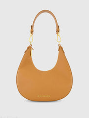 Brown Grain Leather Hobo Bag With Gold Hardware