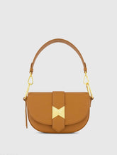 Brown Grain Leather Saddle Bag With Gold Hardware - FINAL SALE