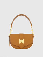 Brown Grain Leather Saddle Bag With Gold Hardware - FINAL SALE