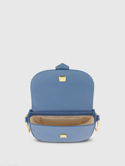 Blue Grain Leather Saddle Bag With Gold Hardware - FINAL SALE