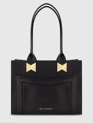 Black Large Leather Tote Bag With Gold Hardware