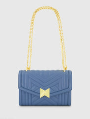 Blue Quilted Napa Leather Handbag With Gold Chain
