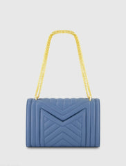 Blue Quilted Napa Leather Handbag With Gold Chain
