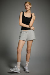 Padded Ribbed Wide-Strap Crew Tank