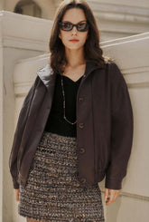 Ashley Oversized Faux Leather Jacket - Dark Umber