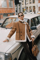 Callen Suede and Fur Faux Shearling Coat - Tawny