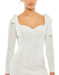 White Bow Shoulder Long Sleeve Sweetheart Fitted Mini Dress
