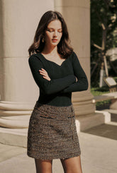 Ashton Mini Wool Tweed Skirt - Charcoal