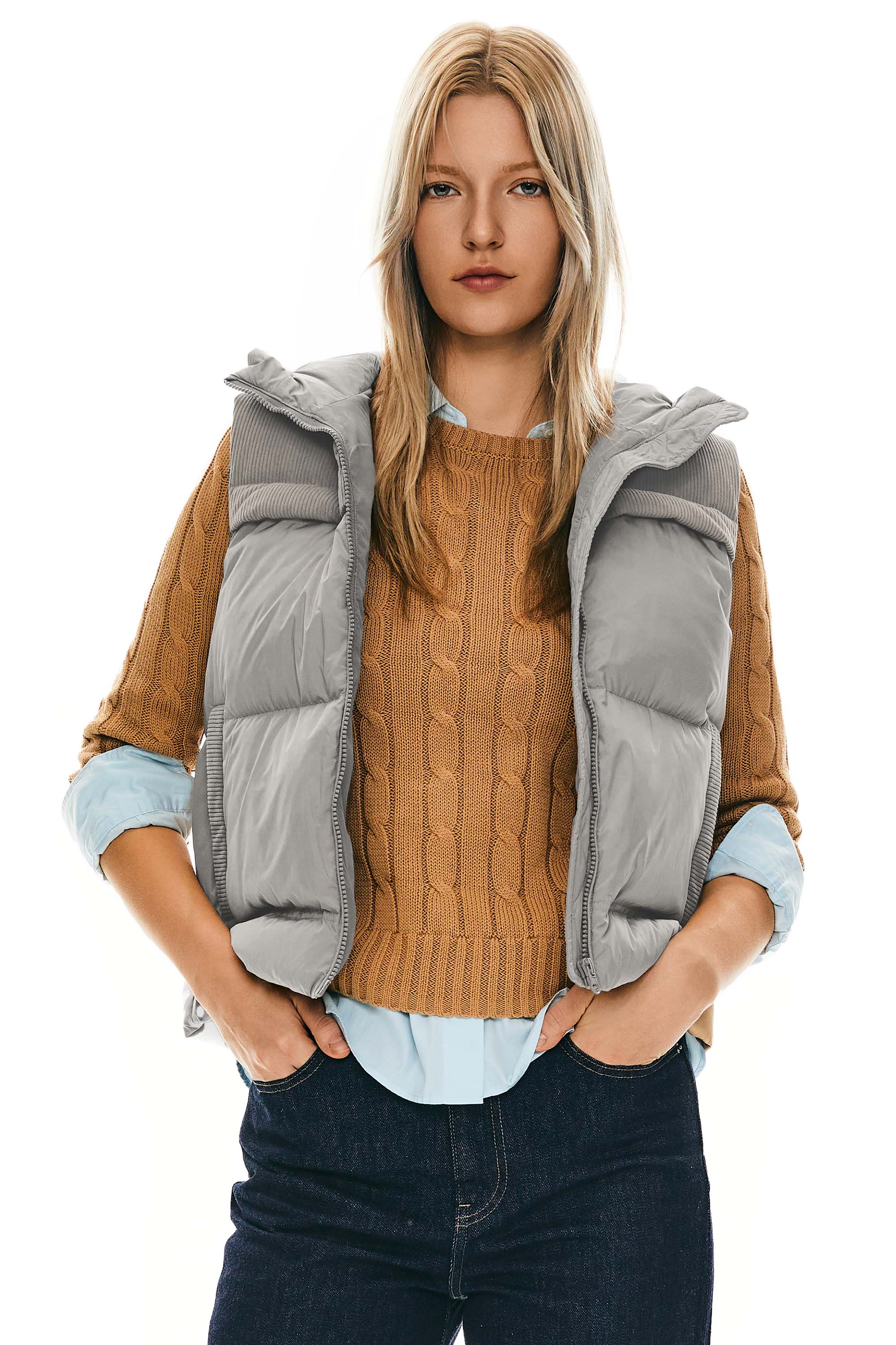 Hooded Puffer Down Vest Cropped Zip Up Lightweight