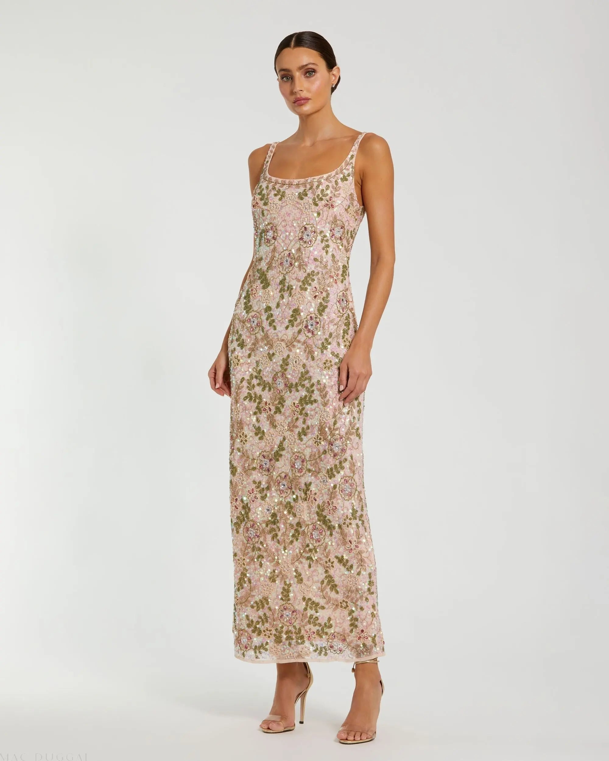 Sleeveless Hand Embellished Floral Maxi Dress