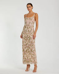 Sleeveless Hand Embellished Floral Maxi Dress