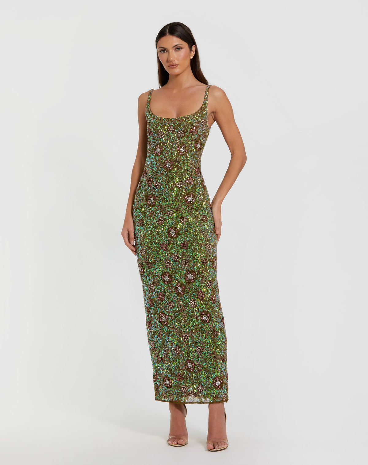 Sleeveless Hand Embellished Floral Maxi Dress